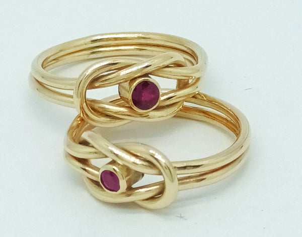 Gold Reef Knot Ring, with 3.5mm Ruby gemstone